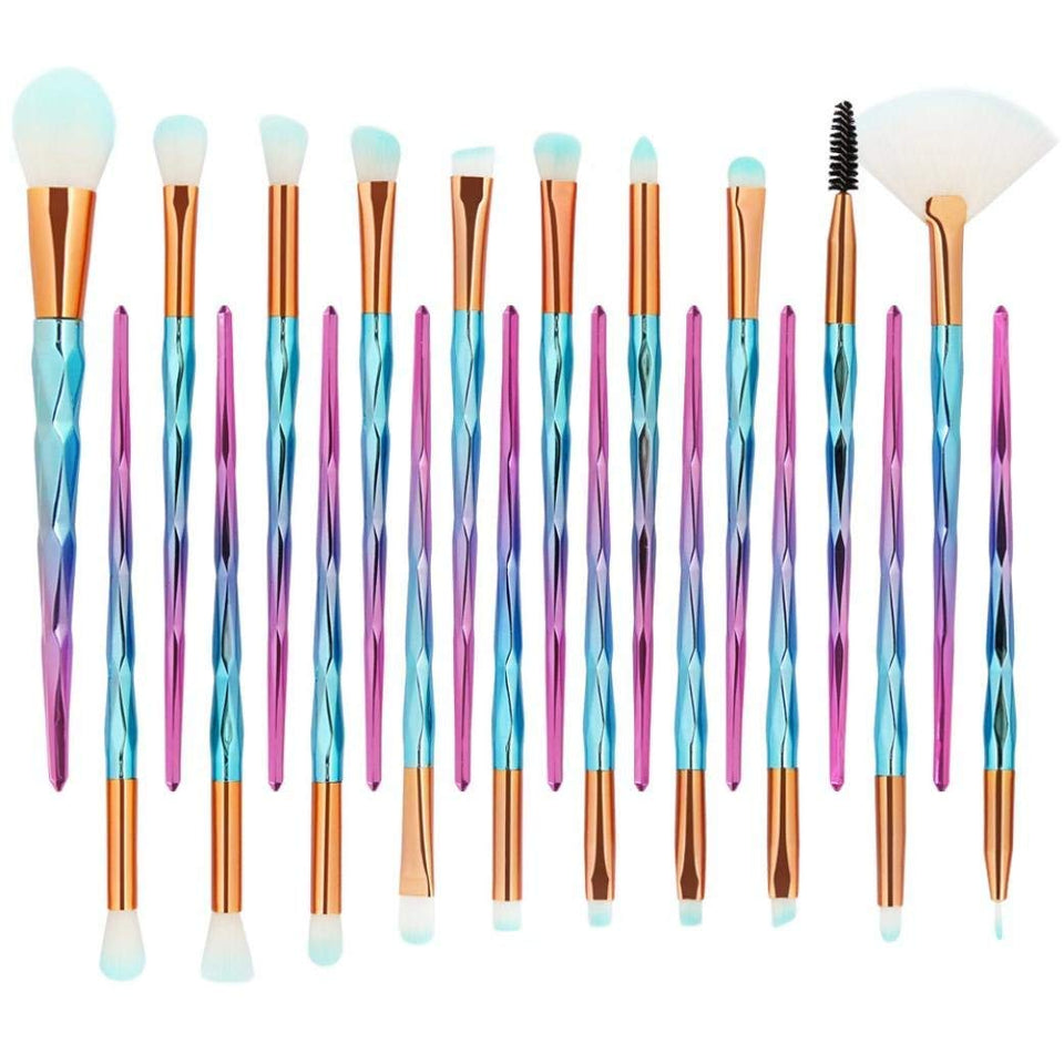 Pinceles de maquillaje 20 piezas Brillante y Transparente Azul Rosado de color Unicornio Maquillaje cepillos Cosmético Fundación Ojo Cara Sonrojo Cepillos