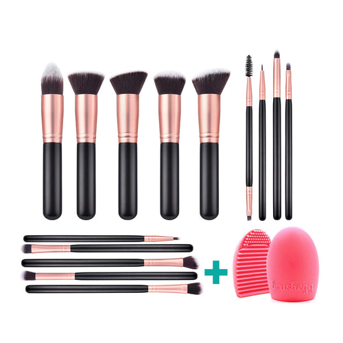 Brochas de Maquillaje 14 Piezas, Set Brochas para Maquillaje Profesional, Brochas para sombra de Ojos y Rostro, Regalo Ideal Color Oro Rosa (14 Piezas)