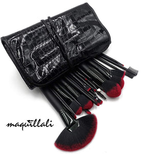 Mejor regalo para Mamá - Maquillali Set profesional de 24 piezas brochas para maquillaje (Negro Y Roja)