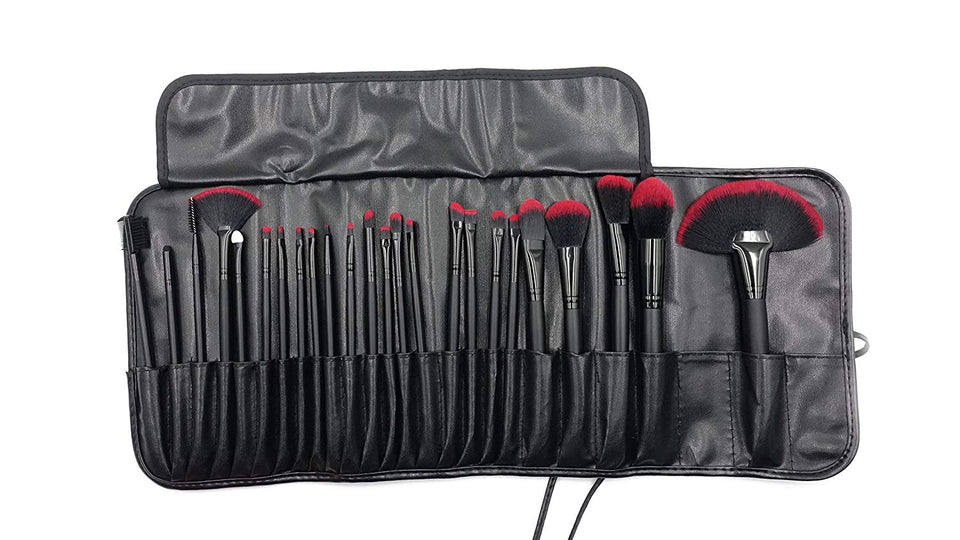 Mejor regalo para Mamá - Maquillali Set profesional de 24 piezas brochas para maquillaje (Negro Y Roja)