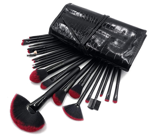 Mejor regalo para Mamá - Maquillali Set profesional de 24 piezas brochas para maquillaje (Negro Y Roja)